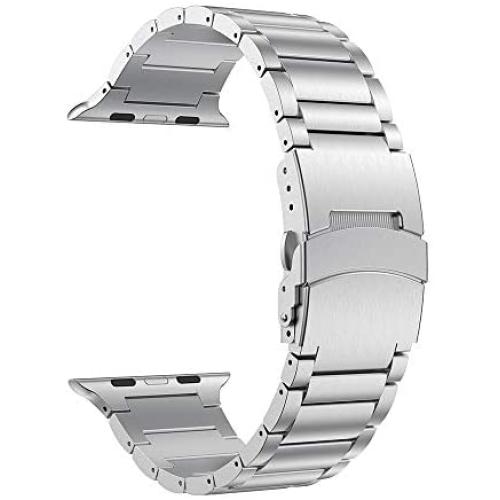 LDFAS Compatible for Apple Watch Band 44mm 42mm, Sport Stainless Steel Metal Strap with Safety Buckle for iWatch Bands Compatible for Apple Watch SE, Apple Watch Series 6/5/4/3 Smartwatch, Silver