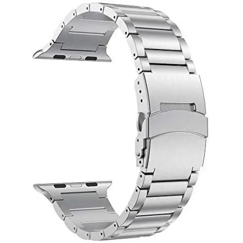 LDFAS Compatible for Apple Watch Band 44mm 42mm, Sport Stainless Steel Metal Strap with Safety Buckle for iWatch Bands Compatible for Apple Watch SE, Apple Watch Series 6/5/4/3 Smartwatch, Silver