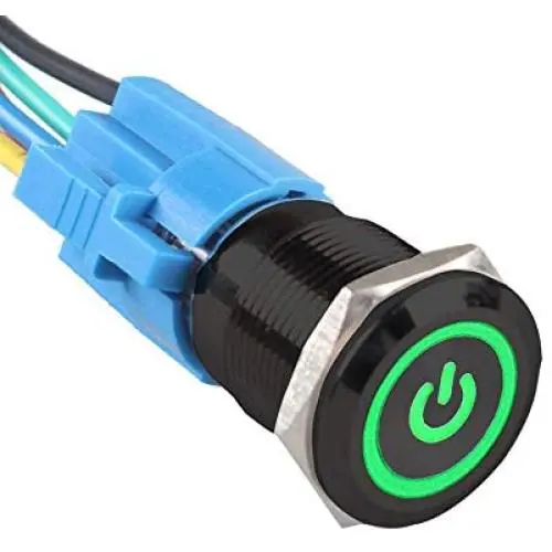 Etopars Black Case 19mm 12V 5A Power Symbol Angel Eye Halo Car Green LED Light Metal Push Button Toggle Switch Socket