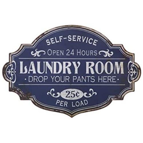 Creative Co-op Vintage Metal Laundry Room Decorative Wall Sign, Distressed Blue