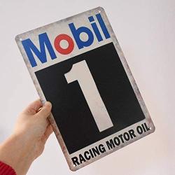 PEIs Mobil 1 Racing Motor Oil Retro Vintage Tin Metal Sign Wall Decor for Home Garage Bar Man Cave, 8x12 inch/20x30cm