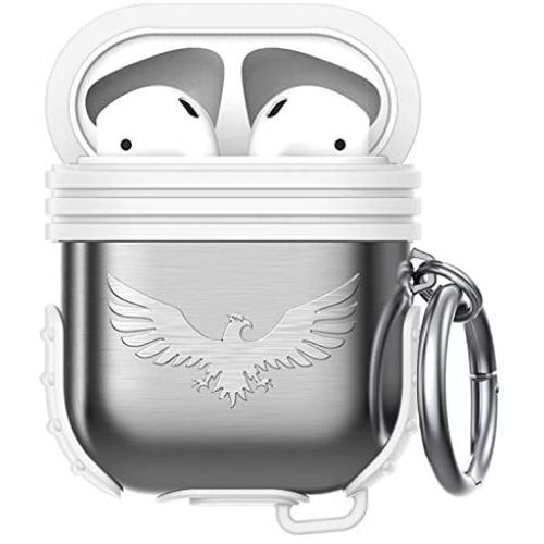 Lauzq Metal Airpods Case,Hard Case Cover Full Protective Skin Cover Shockproof Compatible Airpods 1&2 Charging Case(Not for Wireless Charging),Dual-Layer Silicone & Anti-Lost Keychain