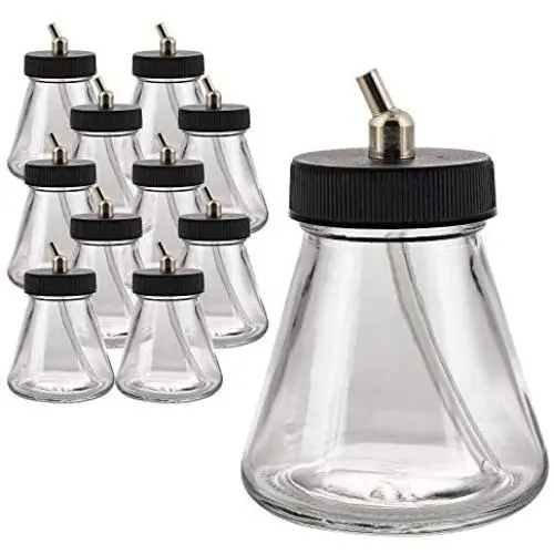 Master Airbrush (Pack of 10) TB-010 Empty 2.7-Ounce (80cc) Glass Jar Bottles with 30° Down Angle Adaptor Lid Assembly - Fits Dual-Action Siphon Feed Airbrushes, Use with Master, Badger, Paasche, Iwata Master Airbrush (Pack of 10) TB-010 Empty 2.7-Ounce (80cc) Glass Jar Bottles with 30° Down Angle Adaptor Lid Assembly - Fits Dual-Action Siphon Feed Airbrushes, Use with Master, Badger, Paasche, Iwata