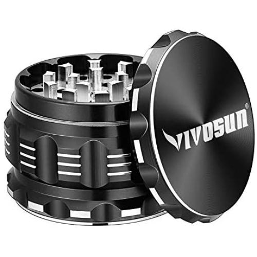 VIVOSUN 2.5'' 4 Pieces Herb Grinder Black Aluminium Spice Grinder with Pollen Scraper