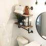 Ucared 2-Tier Vintage Industrial Pipe Bathroom Shelves Wall Mounted,24'' Rustic Wall Shelf with Bath Towel Bars,Farmhouse Towel Rack,Metal & Wooden Floating Shelves,Over The Toilet Storage Shelf