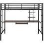 High Metal Loft Bed with Desk, SOFTSEA Twin Size Loft Bed Frame with Keyboard Tray and Storage Shelf for Teens, Boys and Girls