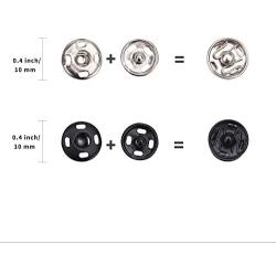 Senkary 200 Sets Sew-on Snap Buttons Metal Snap Fastener Press Studs Buttons for Clothing, 10 mm, Black and Silver