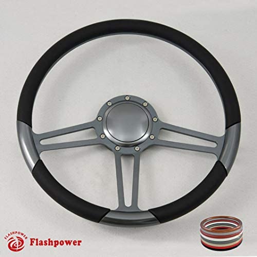 15.5'' Gun Metal Billet Steering Wheel Full Wrap with Horn Button-Black