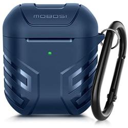 MOBOSI Vanguard Armor Series AirPods Case Cover Designed for AirPods 2 & 1, Full-Body Protective Military AirPod Case with Keychain for AirPods Wireless Charging Case, Dark Blue [Front LED Visible]