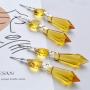 20 Pieces Chandelier Icicle Crystal U-Drop Prisms Lamp Parts Glass Pendants Beads for Wedding, Party or Holiday Decoration, 37mm, Yellow