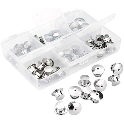 SUBANG 40 Pieces Metal Pin Backs Locking Pin Keepers Locking Clasp with Storage Case