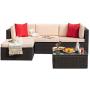 Tuoze 5 Pieces Patio Furniture Sectional Set Outdoor PE Rattan Wicker Lawn Conversation Sets Cushioned Garden Sofa Set with Glass Coffee Table (Beige)