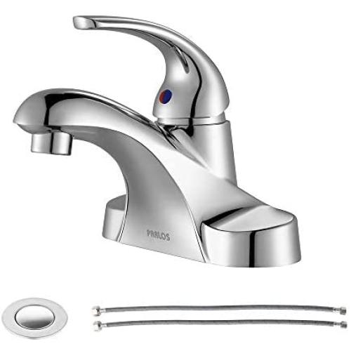 PARLOS Single Handle Centerset Bathroom Sink Faucet with Metal Drain Assembly and cUPC Faucet Supply Lines, Lead-Free , Chrome 13433