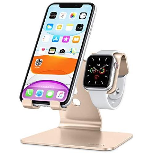 Apple Watch Stand, OMOTON 2 in 1 Universal Desktop Stand Holder for iPhone and Apple Watch Series 5/4/3/2/1 (Both 38mm/40mm/42mm/44mm) (Gold)