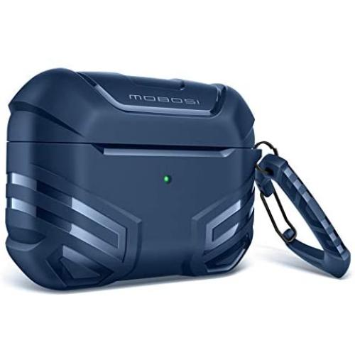 MOBOSI Vanguard Armor Series Military AirPods Pro Case, Full-Body Hard Shell Protective Cover Case Skin with Keychain for AirPod Pro 2019, Dark Blue [Front LED Visible]