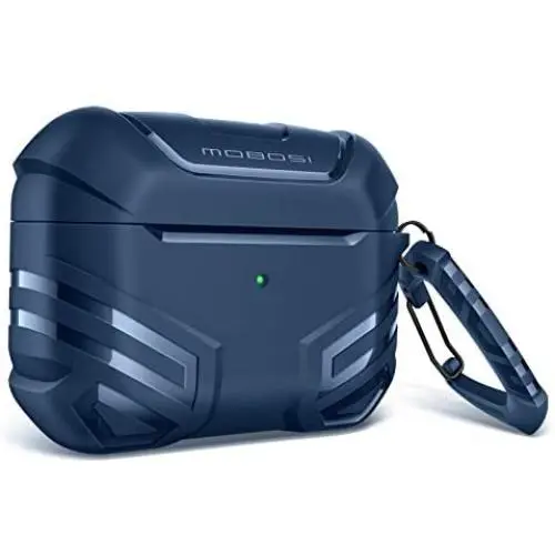 MOBOSI Vanguard Armor Series Military AirPods Pro Case, Full-Body Hard Shell Protective Cover Case Skin with Keychain for AirPod Pro 2019, Dark Blue [Front LED Visible]