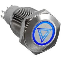 ESUPPORT 12V Car Vehicle Blue LED Light Emergency Hazard Warning Push Button Metal Toggle Switch 16mm