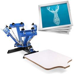 VEVOR Screen Printing Press 4 Color 1 Station and 4 Pieces 20x20 Inch Aluminum Silk Screen Printing Frames with White 110 Count Mesh