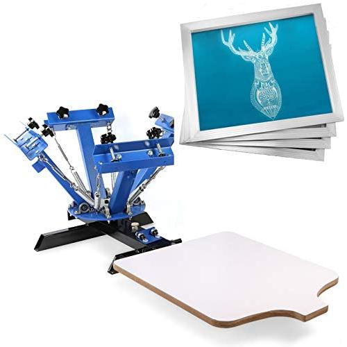VEVOR Screen Printing Press 4 Color 1 Station and 4 Pieces 20x20 Inch Aluminum Silk Screen Printing Frames with White 110 Count Mesh