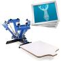 VEVOR Screen Printing Press 4 Color 1 Station and 4 Pieces 20x20 Inch Aluminum Silk Screen Printing Frames with White 110 Count Mesh