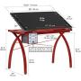 Futura Crafting, Drafting, Drawing Table with Adjustable Top, Red and Black Glass
