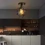 Pynsseu Industrial Retro Style Semi-Flush Mount Ceiling Light, Vintage Metal Spherical Ceiling Lighting Fixture for Kitchen Hallway Porch Bedroom 1 Pack