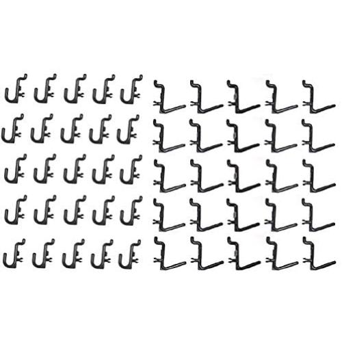 Plastic Black J and L Style Peg Board Hooks Combo Kit - 100 Pack | Garage Tool Craft Jewelry Storage Pegboard Organizer