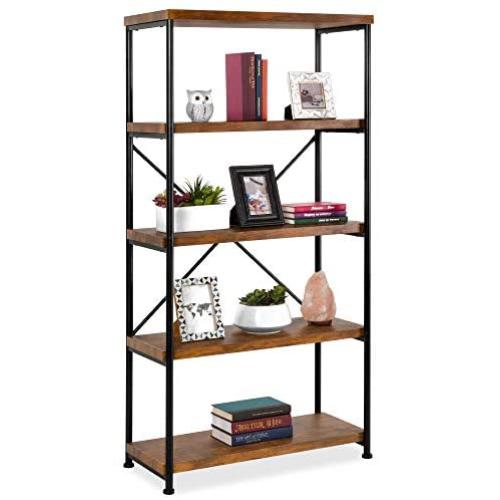 Best Choice Products 5-Tier Rustic Industrial Bookshelf Display Décor Accent for Living Room, Bedroom, Office w/Metal Frame, Wood Shelves - Brown