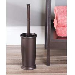 mDesign Compact Freestanding Plastic Toilet Bowl Brush and Holder for Bathroom Storage and Organization - Space Saving, Sturdy, Deep Cleaning, Covered Brush - Bronze