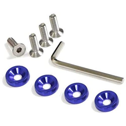 iJDMTOY 4pc JDM Racing Style M6 Blue Aluminum Washers Bolts Kit Compatible With Car License Plate Frame, Fender, Bumper, Engine Bay, etc