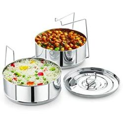 Stackable Stainless Steel Insert Pans - 6QT- Inserts for Instant Pot - Pan for Instapot - Accessories for Instant Pot- FITS 6 QT & Above - Pressure Cooker Steamer Pan Accessories