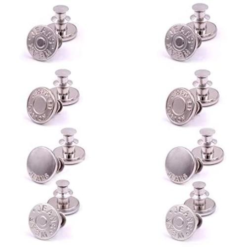 willikiva Instant Buttons Adjustable Button Jeans 8Pcs No Sew Button Metal Adds Or Reduces an Inch to Any Pants Waist in Seconds(Z025)