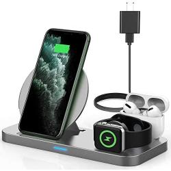 Powlaken 3 in 1 Wireless Charger, Wireless Charging Station Compatible for Apple iWatch Series SE 6 5 4 3 2 1, AirPods Pro 2, Wireless Charging Stand Dock for iPhone 11, 11 Pro Max, XR, XS, X (Grey)