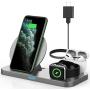 Powlaken 3 in 1 Wireless Charger, Wireless Charging Station Compatible for Apple iWatch Series SE 6 5 4 3 2 1, AirPods Pro 2, Wireless Charging Stand Dock for iPhone 11, 11 Pro Max, XR, XS, X (Grey)