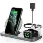 Powlaken 3 in 1 Wireless Charger, Wireless Charging Station Compatible for Apple iWatch Series SE 6 5 4 3 2 1, AirPods Pro 2, Wireless Charging Stand Dock for iPhone 11, 11 Pro Max, XR, XS, X (Grey)