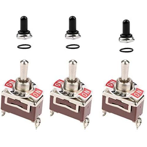 ESUPPORT Silver Contact Heavy Duty 20A 125V 15A 250V SPST 3 Terminal Pin (ON)-OFF-(ON) Momentary Rocker Toggle Switch Metal Bat Pack of 3