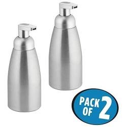 mDesign Modern Metal Foaming Soap Dispenser Pump Bottle for Kitchen Sink Countertop, Bathroom Vanity, Utility/Laundry Room, Garage - Save on Soap - Rust Free Aluminum - 2 Pack - Brushed/Silver