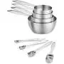 Measuring Cups and Spoons Set of 8 piece in 18/8 (304) Stainless Steel, Pan Shaped Measuring Cups and Narrow Measuring Spoons for Dry and Liquid Ingredients.