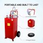 SUNCOO 30 Gallon Portable Gas Caddy Fuel Storage Tank on Wheels Gasoline Fluid Diesel with Pump &Hard Tube Red