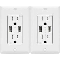 TOPGREENER 3.1A USB Outlet, USB Wall Outlet, 15A TR Receptacle, for iPhone XS/MAX/XR/X/8/7/6s/Plus, iPad, LG, HTC and more, Compatible Samsung Galaxy S9/S8/S7/S6, Note9/8/7 and more, 2-Pack, White