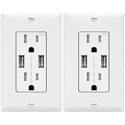 TOPGREENER 3.1A USB Outlet, USB Wall Outlet, 15A TR Receptacle, for iPhone XS/MAX/XR/X/8/7/6s/Plus, iPad, LG, HTC and more, Compatible Samsung Galaxy S9/S8/S7/S6, Note9/8/7 and more, 2-Pack, White