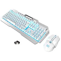 Rechargeable Keyboard and Mouse,Suspended Keycap Mechanical Feel Metal Panel Gaming Keyboard Mouse Combo,3800mAh Large Capacity Lithium Battery,Anti-ghosting (White)