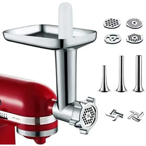 Metal Food Grinder Attachment for KitchenAid Stand Mixer Included 3 Sausage Stuffer Tubes Accessory, Upgrade Design with High Performance Metal Food Grinder Attachment for KitchenAid Stand Mixer Included 3 Sausage Stuffer Tubes Accessory, Upgrade Design with High Performance