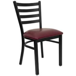 Flash Furniture HERCULES Series Black Ladder Back Metal Restaurant Chair - Burgundy Vinyl Seat
