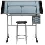 SD Studio Designs Studio Designs 2 Piece Vision Modern Metal Hobby, Craft, Drawing, Drafting Table, Mobile Desk with 40.75'' W x 25.75'' D Angle Adjustable Top in Silver/Blue Glass