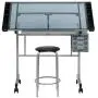 SD Studio Designs Studio Designs 2 Piece Vision Modern Metal Hobby, Craft, Drawing, Drafting Table, Mobile Desk with 40.75'' W x 25.75'' D Angle Adjustable Top in Silver/Blue Glass SD Studio Designs Studio Designs 2 Piece Vision Modern Metal Hobby, Craft, Drawing, Drafting Table, Mobile Desk with 40.75'' W x 25.75'' D Angle Adjustable Top in Silver/Blue Glass