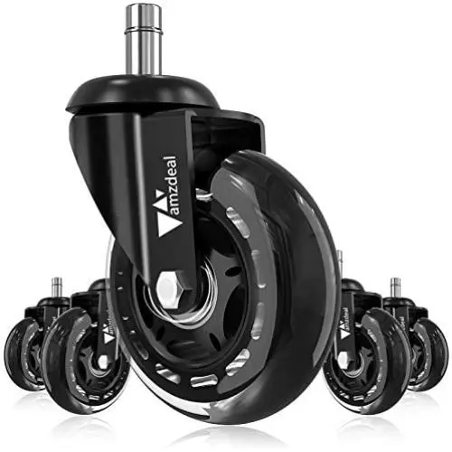 amzdeal Office Chair Casters Wheels - (Set of 5) 3'' Heavy-duty Rollerblade Casters Computer Chair Wheels Replacement, Safe for All Floors Including Hardwood Floor, 11mm Stem Diameter, Universal Fit amzdeal Office Chair Casters Wheels - (Set of 5) 3'' Heavy-duty Rollerblade Casters Computer Chair Wheels Replacement, Safe for All Floors Including Hardwood Floor, 11mm Stem Diameter, Universal Fit