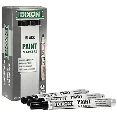 DIXON Industrial Paint Markers, Medium Tip, Box of 12 Markers, Black (80227) DIXON Industrial Paint Markers, Medium Tip, Box of 12 Markers, Black (80227)