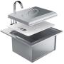 SUNSTONE B-PS21 Commercial Sink with Lid and Cutting Board, 21-Inch