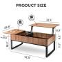 WLIVE Wood Lift Top Coffee Table with Hidden Storage Compartment, Side Drawer and Metal Frame, Lift Tabletop Dining Table for Home, Living Room, Office